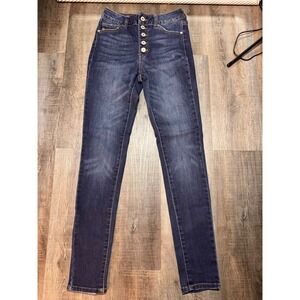 KanCan High Rise Button Fly Skinny Jeans Dark Wash Distressed KC7113D Size 1 24